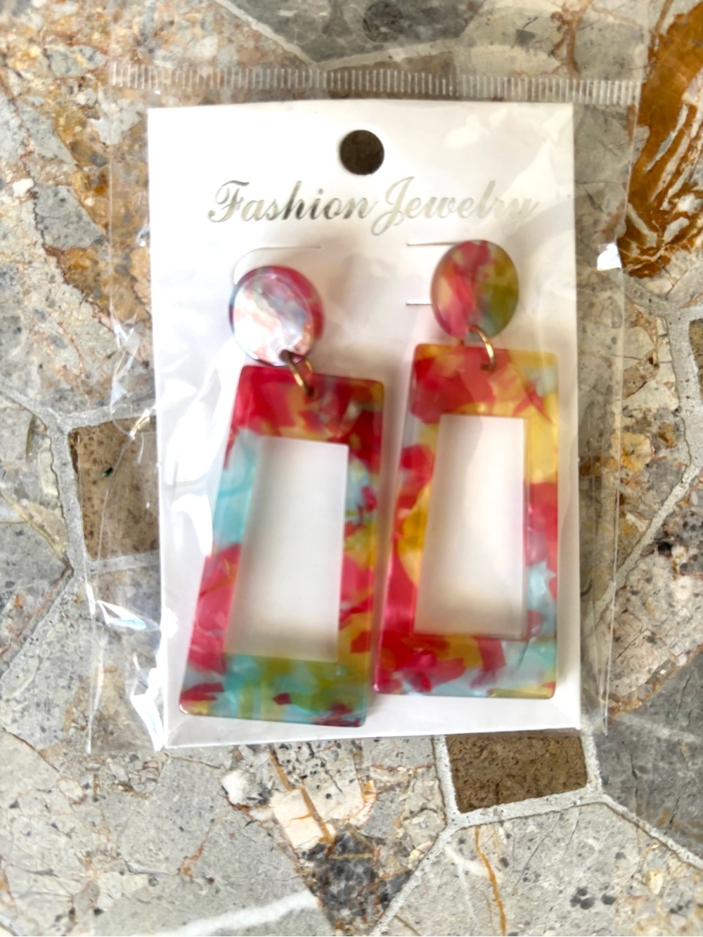 Colorful Acrylic Statement Rectangle Drop Earrings | Lightweight | New
